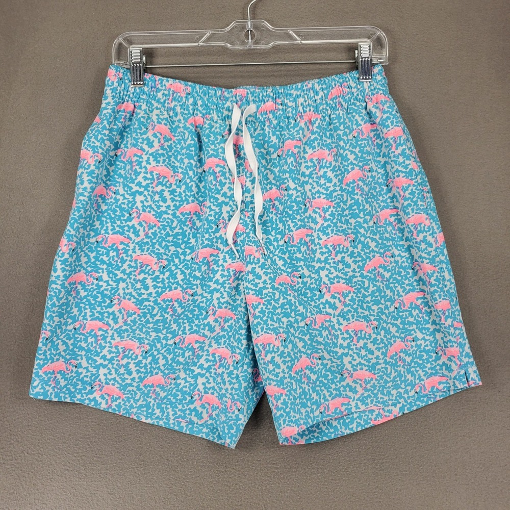 Chubbies Swim Trunks Mens M Blue Pink Flamingo Print Mesh Lined Drawstring